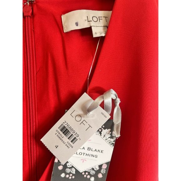 Loft Size 4 Dress Ladies Red Faux Wrap with Tie Little Red Dress NWT - Picture 4 of 10